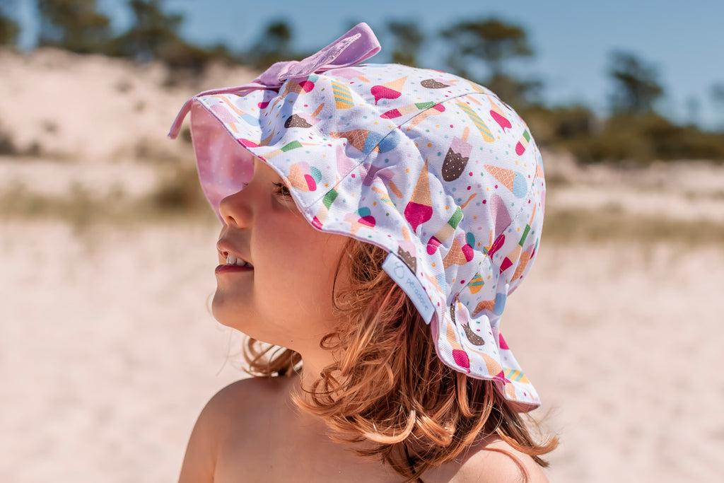 Chapéu reversível de menina gelados com rosa